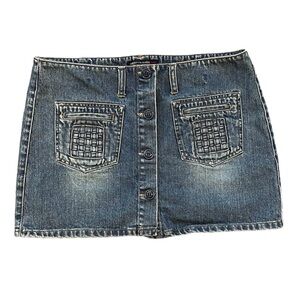 American Eagle Mini Denim Skirt Low Rise Button Front Y2K 8 10